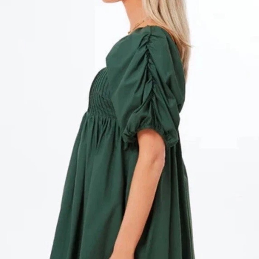 Hyacinth House by Tuckernuck Emerald Green Puff Sleeve Sasha Mini Dress Medium - Picture 3 of 10